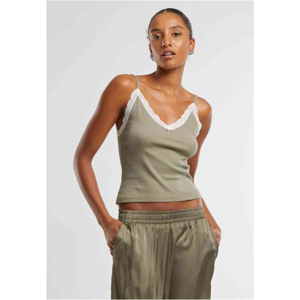 Urban Classics - VNeck Lace Ã„rmelloses Top - GrÃ¼n/Gebrochenes WeiÃŸ